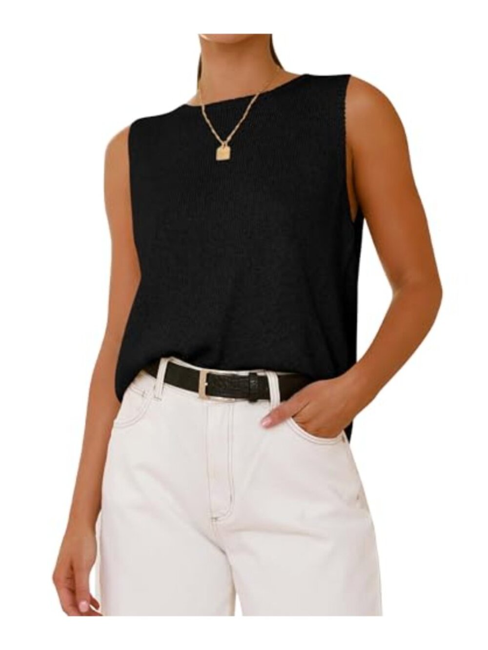 Loose Sleeveless Ribbed Knit Tank Top Crew Neck Sweater Vest